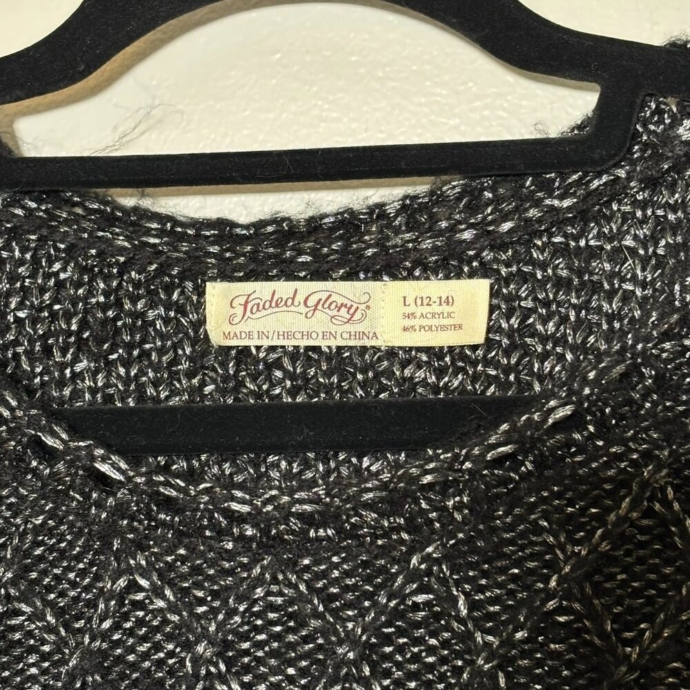 Faded Glory Black and Silver Sweater Size L Acrylic Poly Blend - Picture 5 of 7